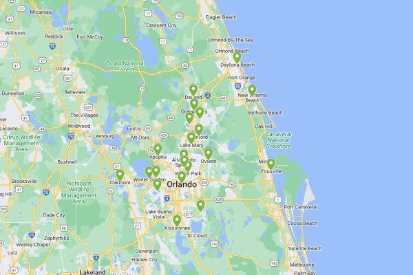 Pressure Washing near me Central Florida Footer Locations Map